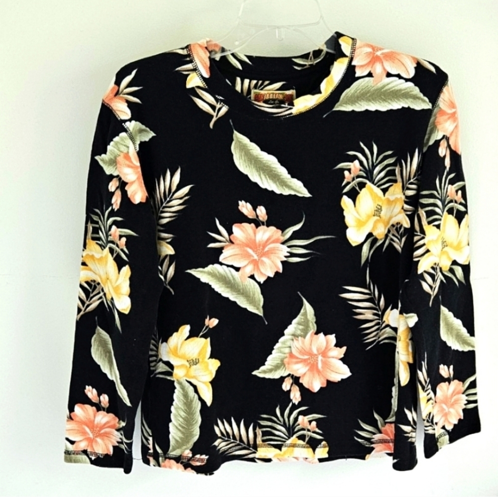 Caribbean Joe sweatshirt tropical flowers - Picture 2 of 5